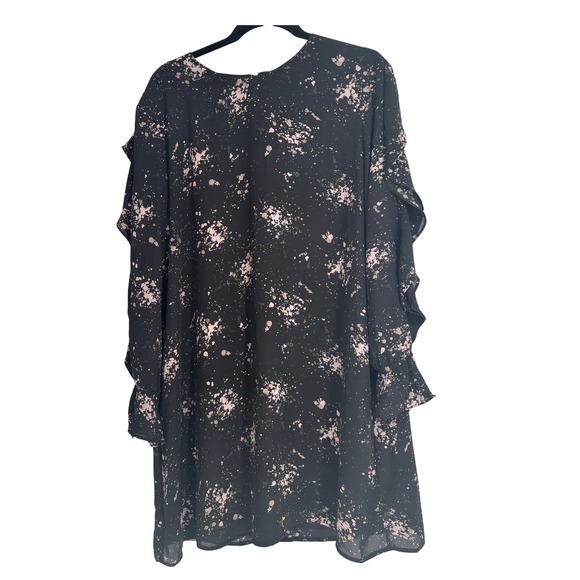 XL Mossimo Black Splatter Print Long Sleeve Dress Ruffle Sleeve - Picture 3 of 9
